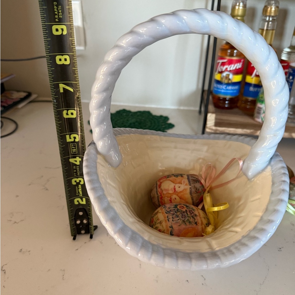 Ceramic Basket Decorative Accent With Paper Eggs - Picture 8 of 8